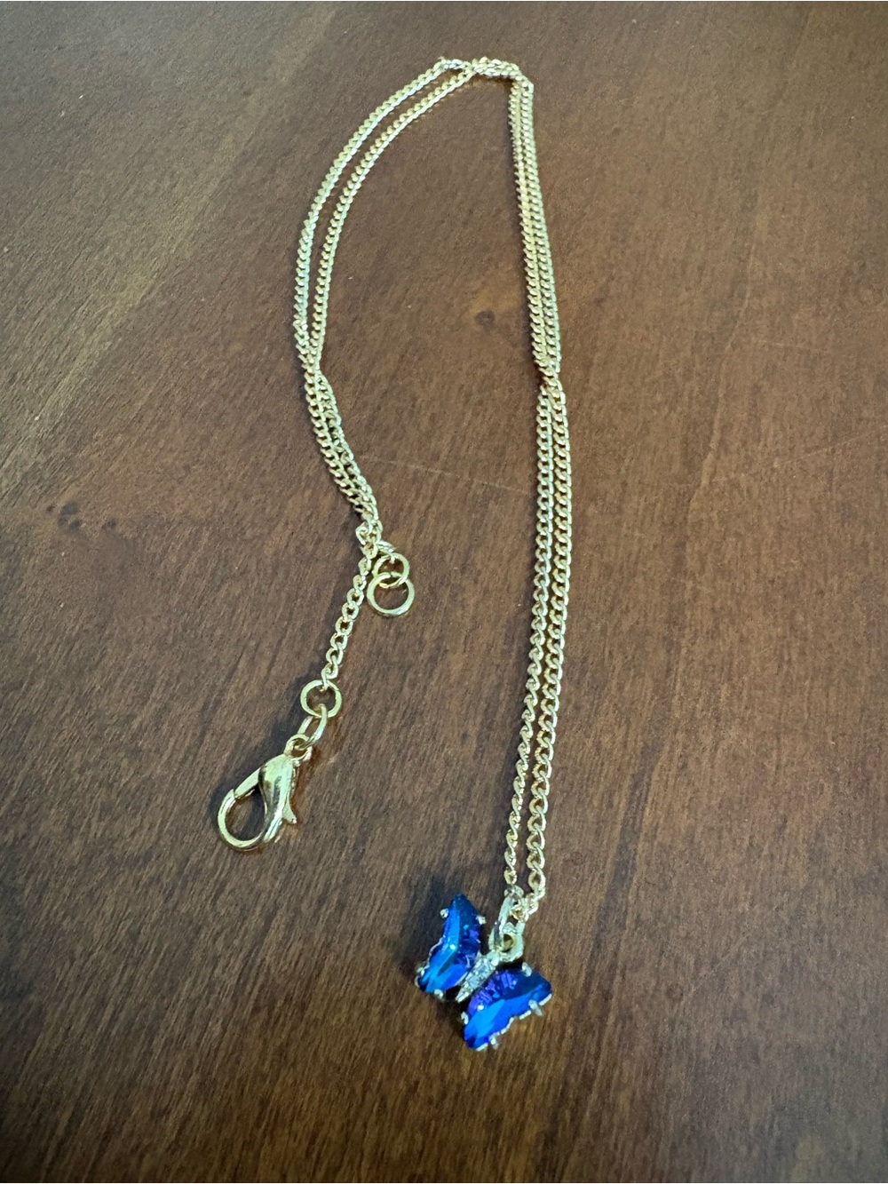 Gold Chain Necklace with Blue Butterfly Pendant
